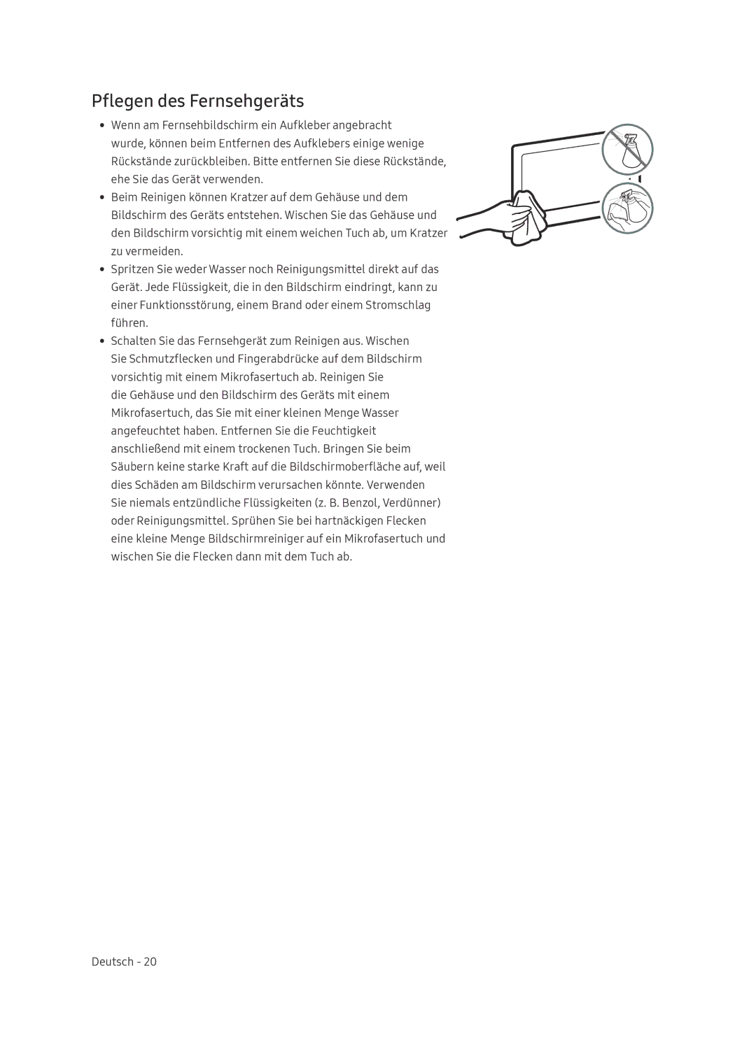 Samsung QE65Q8CNATXXH manual Pflegen des Fernsehgeräts 