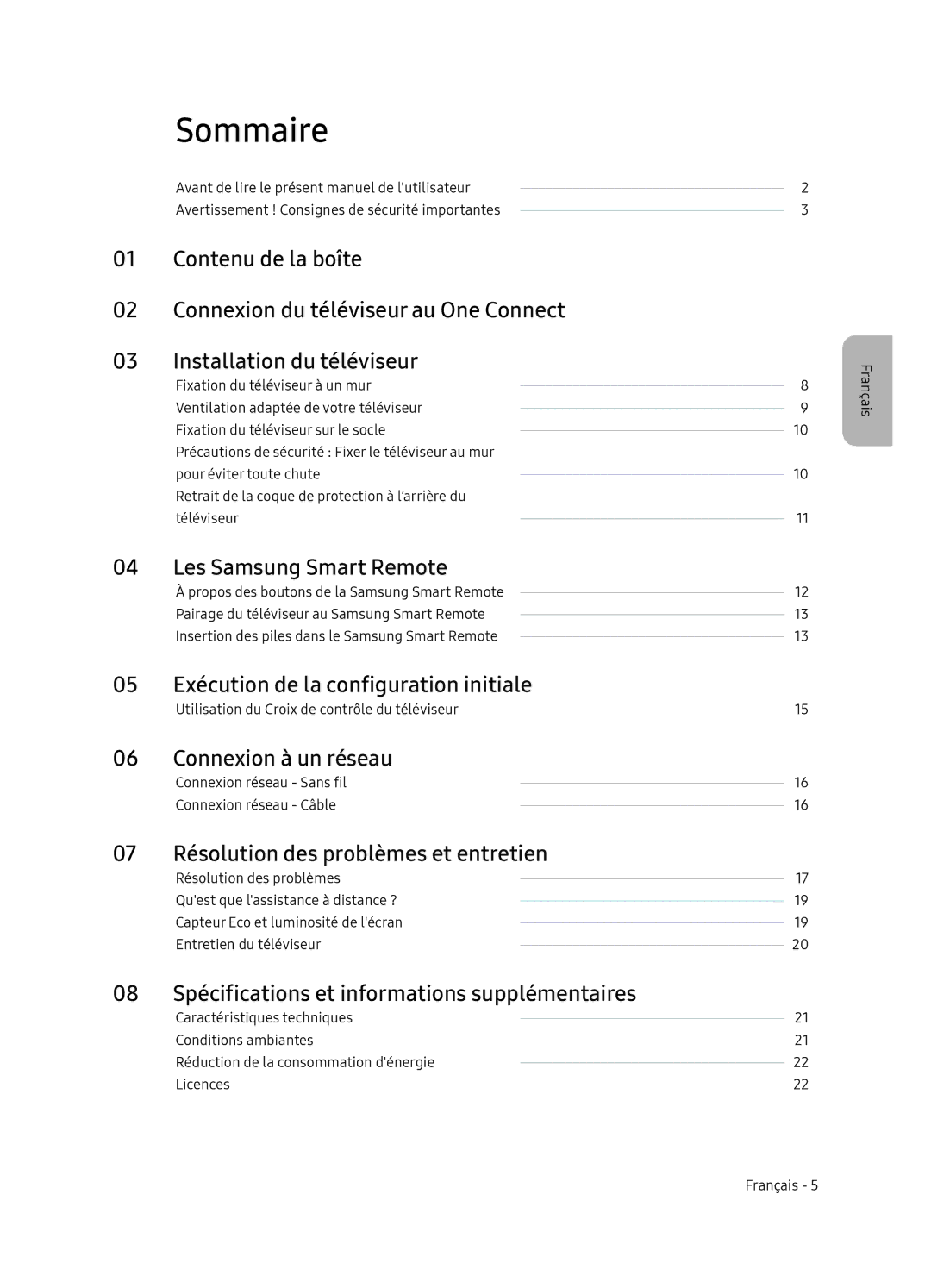 Samsung QE65Q8CNATXXH manual Sommaire 