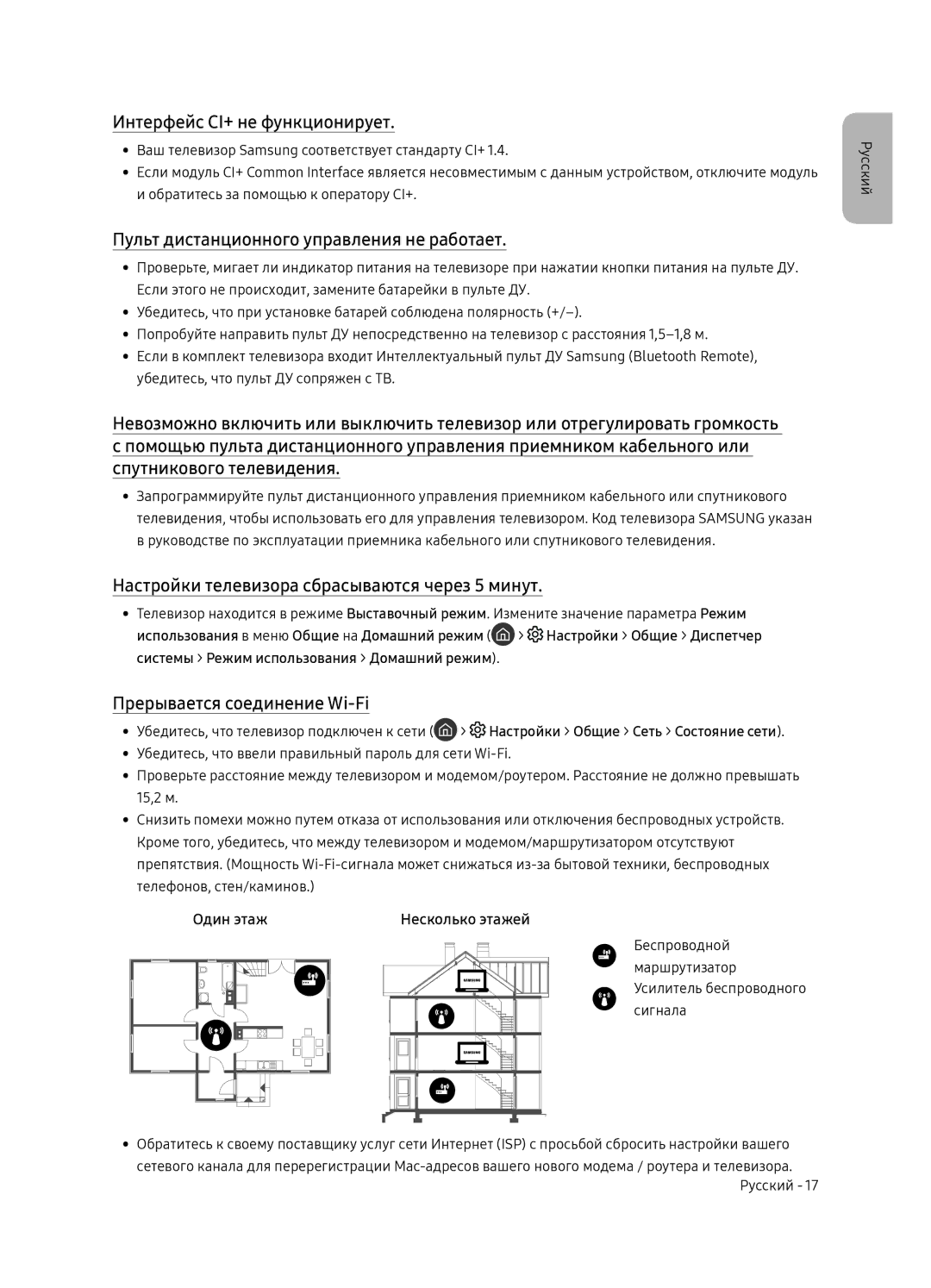 Samsung QE65Q8CNAUXRU manual Интерфейс CI+ не функционирует, Пульт дистанционного управления не работает 