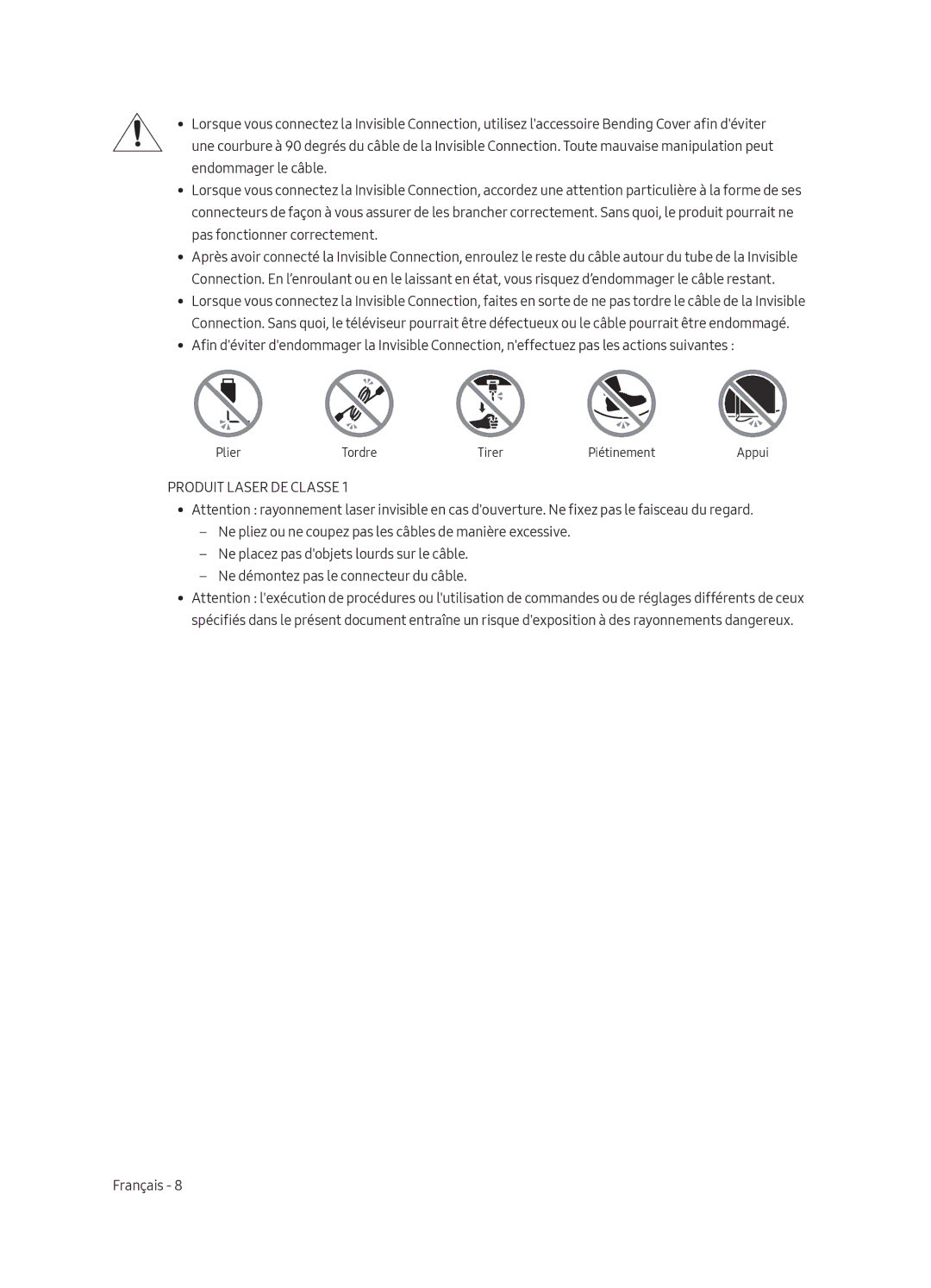 Samsung QE55Q8FAMTXXH, QE65Q8FGMTXZG, QE55Q8FGMTXZG, QE65Q8FAMTXZG, QE55Q8FAMTXZG, QE55Q8FAMTXXC manual Produit Laser DE Classe 