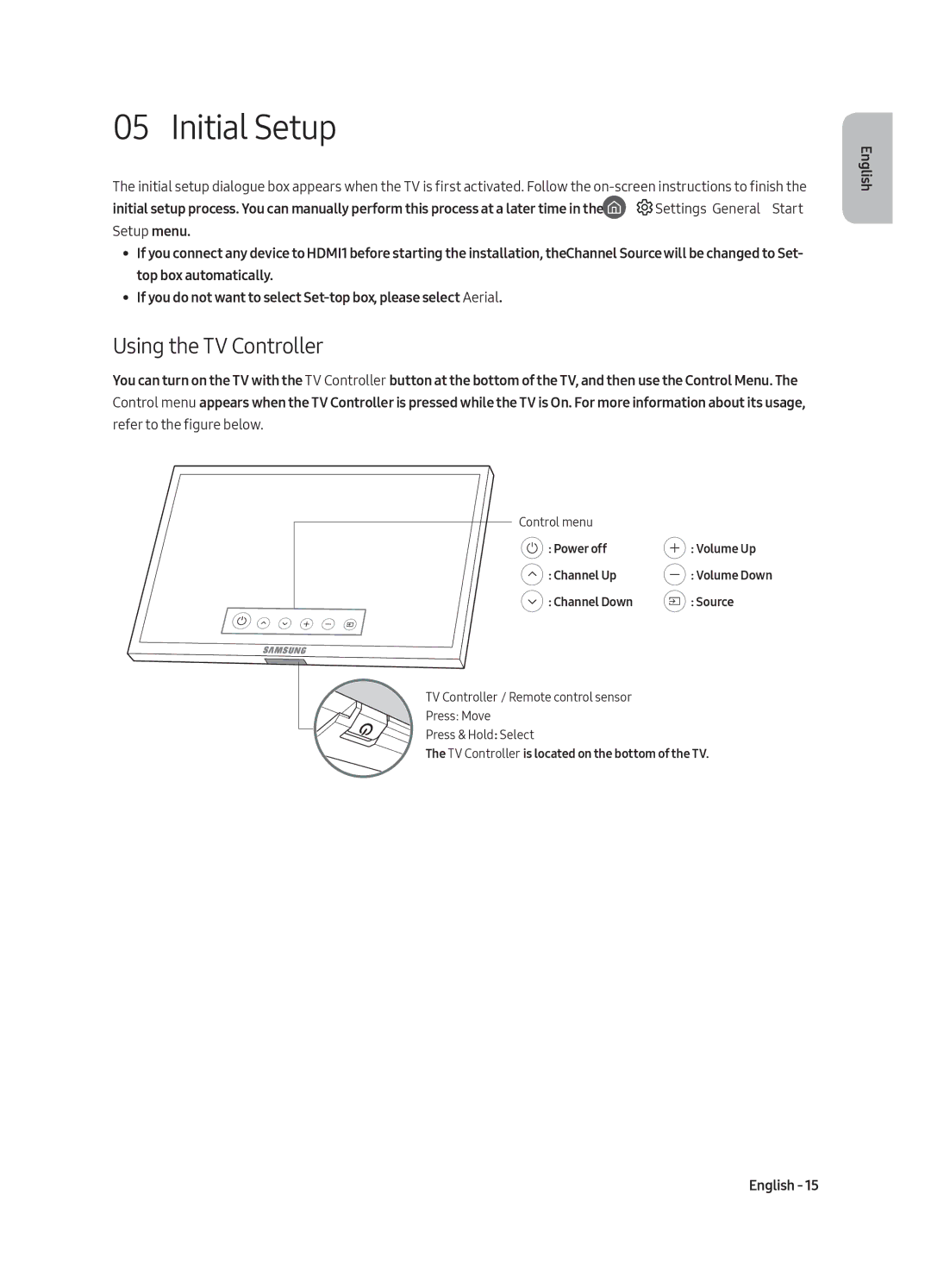 Samsung QE88Q9FAMLXXN, QE65Q9FAMLXXN manual Initial Setup, Using the TV Controller 