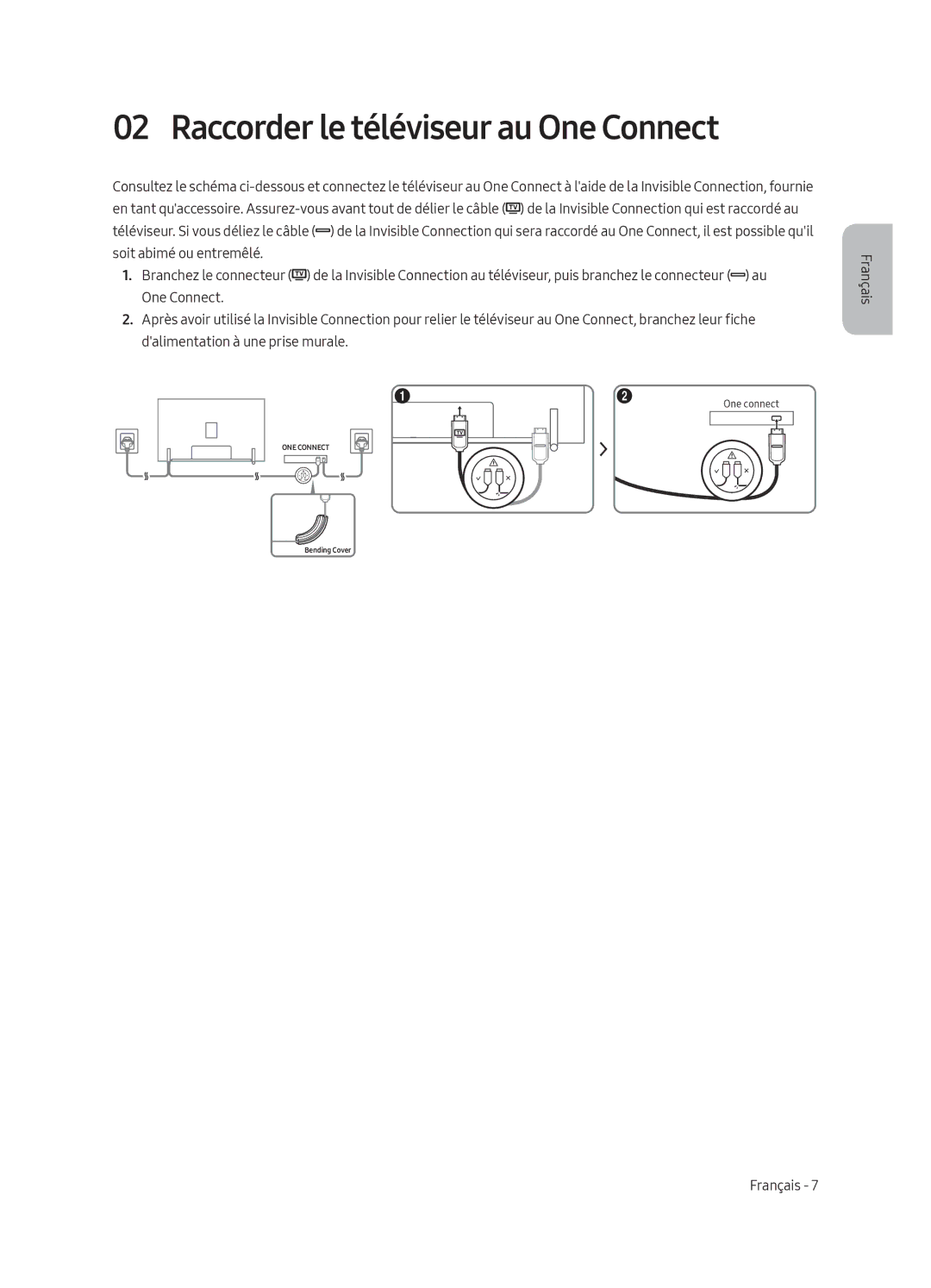 Samsung QE88Q9FAMLXXN, QE65Q9FAMLXXN manual Raccorder le téléviseur au One Connect 