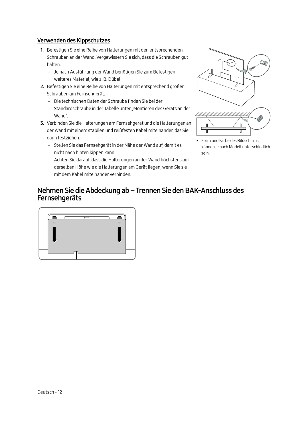 Samsung QE65Q9FAMLXXN, QE88Q9FAMLXXN manual Verwenden des Kippschutzes 