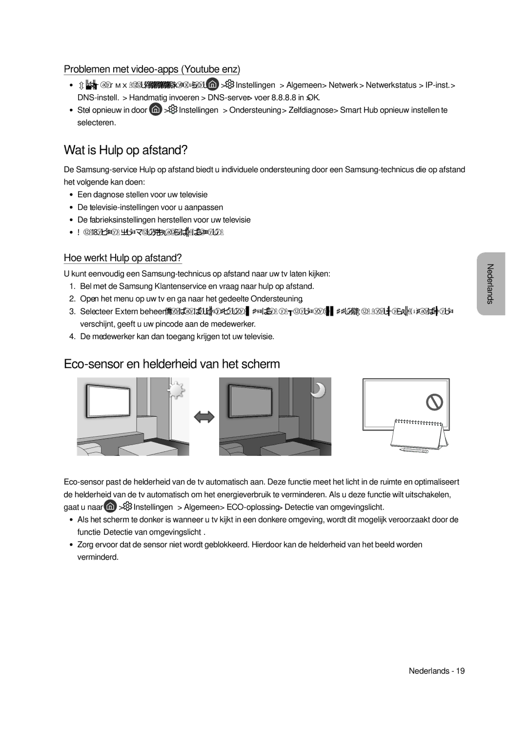 Samsung QE88Q9FAMLXXN manual Wat is Hulp op afstand?, Eco-sensor en helderheid van het scherm, Hoe werkt Hulp op afstand? 