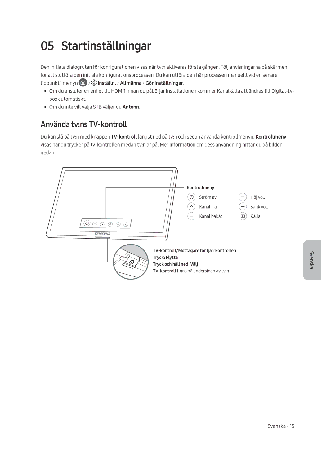 Samsung QE88Q9FAMTXXC, QE65Q9FAMTXXH, QE65Q9FAMTXXC, QE88Q9FAMTXXH manual Startinställningar, Använda tvns TV-kontroll 