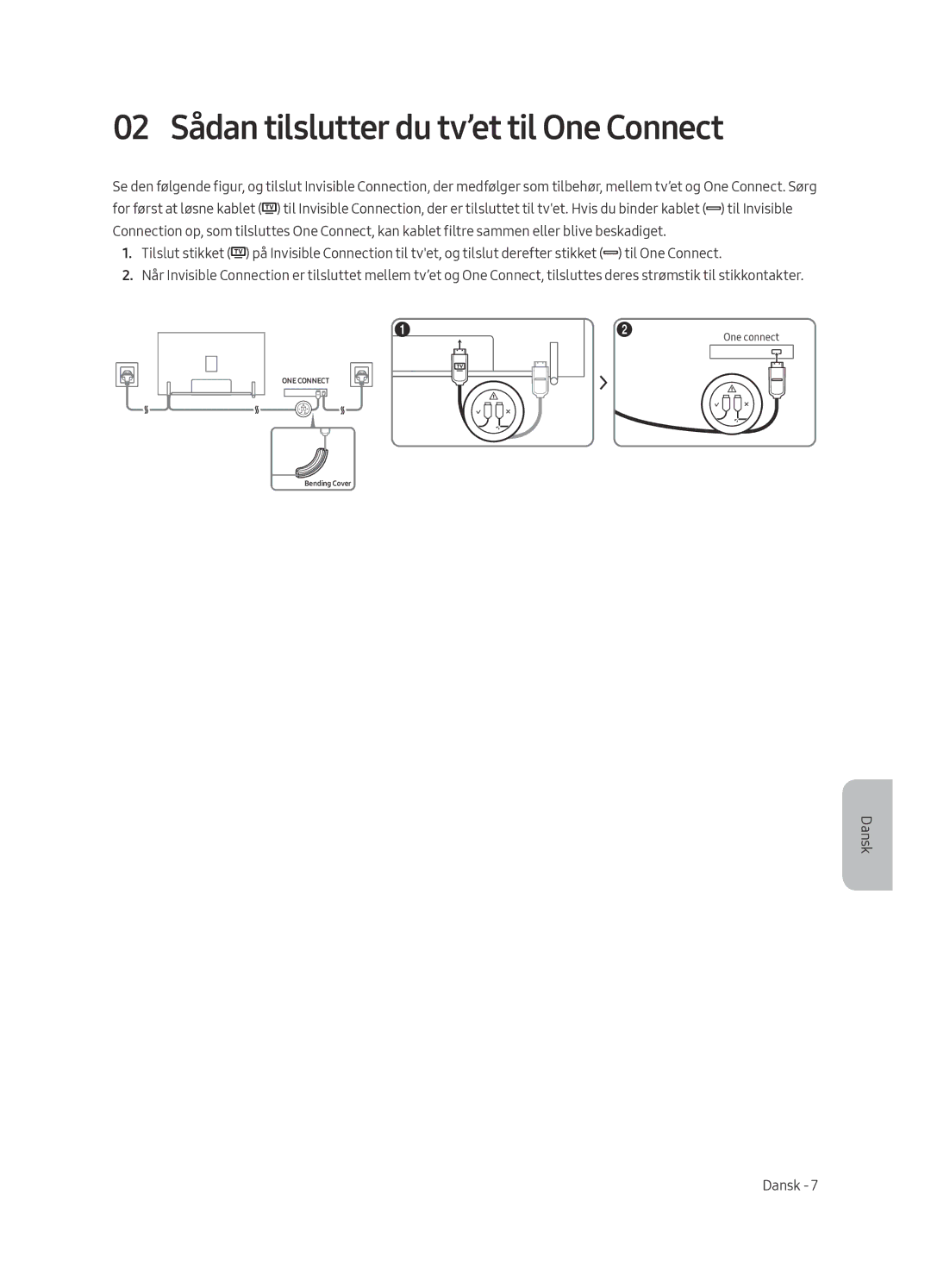 Samsung QE88Q9FAMTXXH, QE65Q9FAMTXXH, QE88Q9FAMTXXC, QE65Q9FAMTXXC manual 02 Sådan tilslutter du tv’et til One Connect 