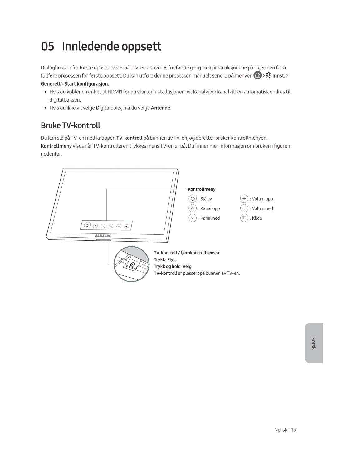 Samsung QE88Q9FAMTXXC, QE65Q9FAMTXXH, QE65Q9FAMTXXC, QE88Q9FAMTXXH manual Innledende oppsett, Bruke TV-kontroll 