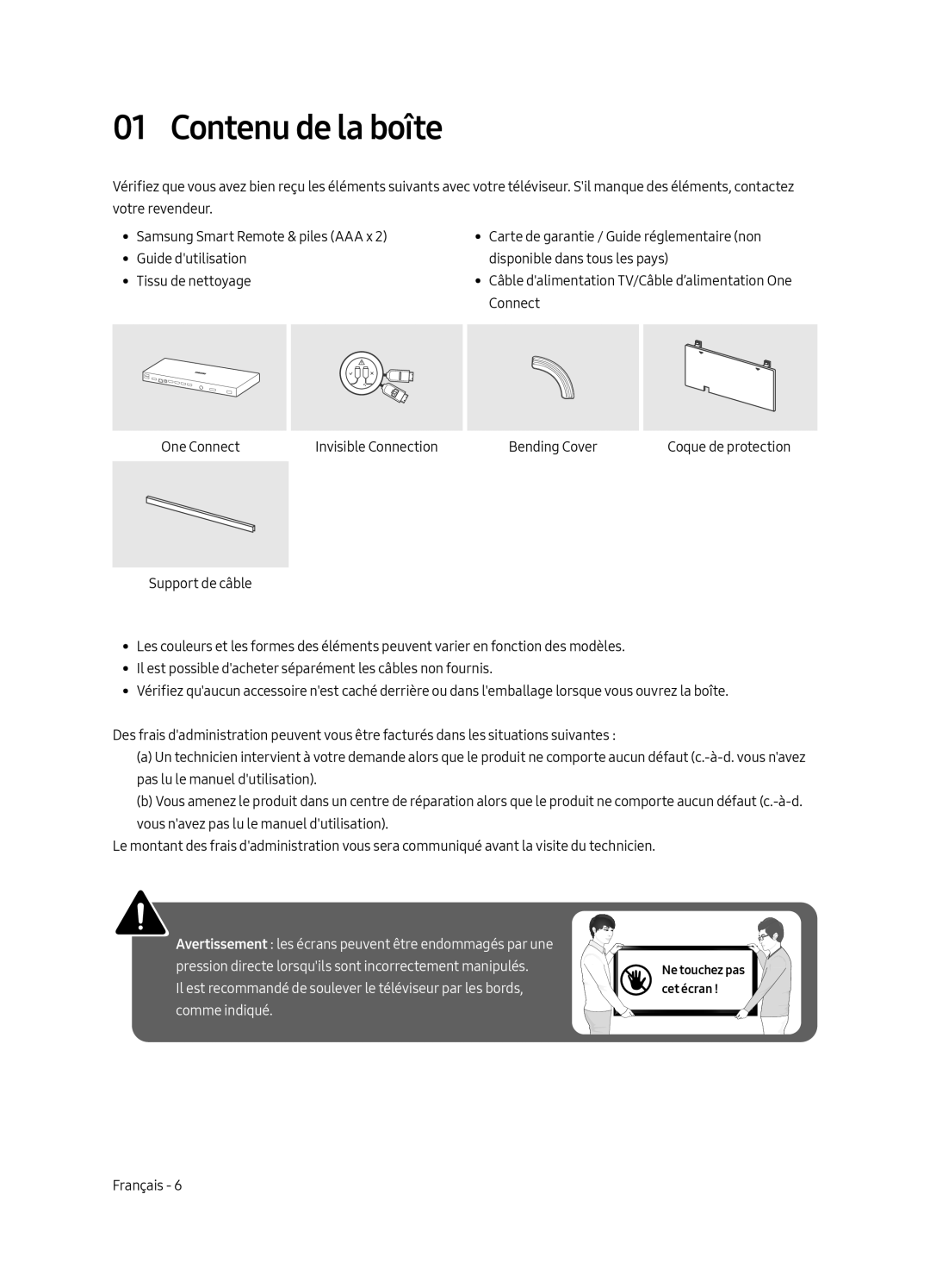 Samsung QE65Q9FAMTXXH, QE88Q9FAMTXXC, QE65Q9FAMTXXC, QE88Q9FAMTXXH manual Contenu de la boîte 