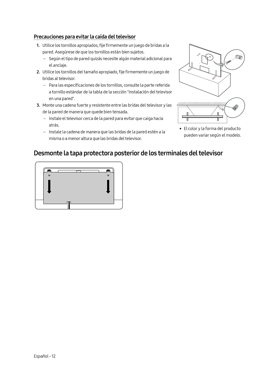 Samsung QE65Q9FAMTXXH, QE88Q9FAMTXXC, QE65Q9FAMTXXC, QE88Q9FAMTXXH manual Precauciones para evitar la caída del televisor 