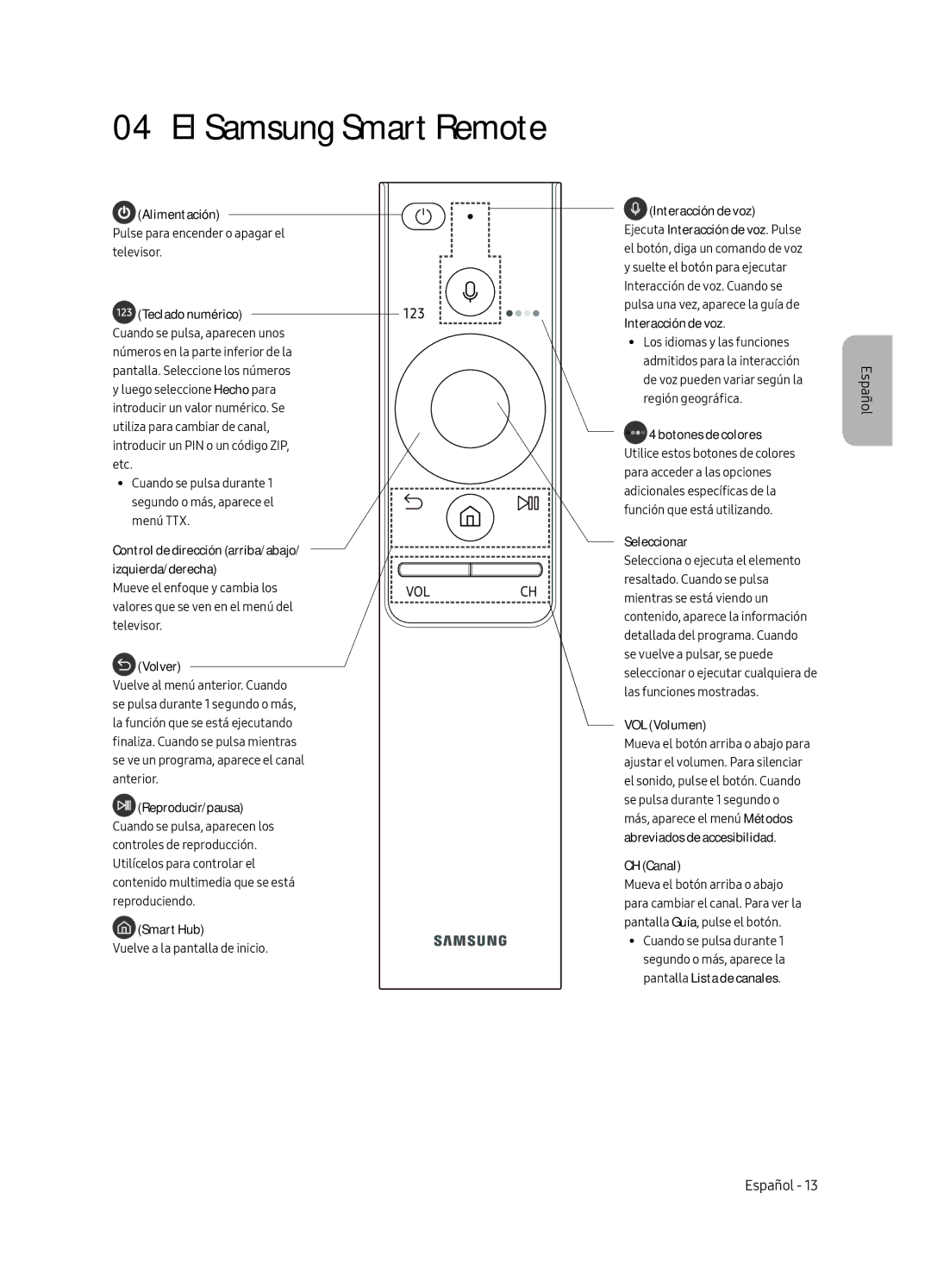 Samsung QE88Q9FAMTXXC, QE65Q9FAMTXXH, QE65Q9FAMTXXC, QE88Q9FAMTXXH manual El Samsung Smart Remote, Alimentación 