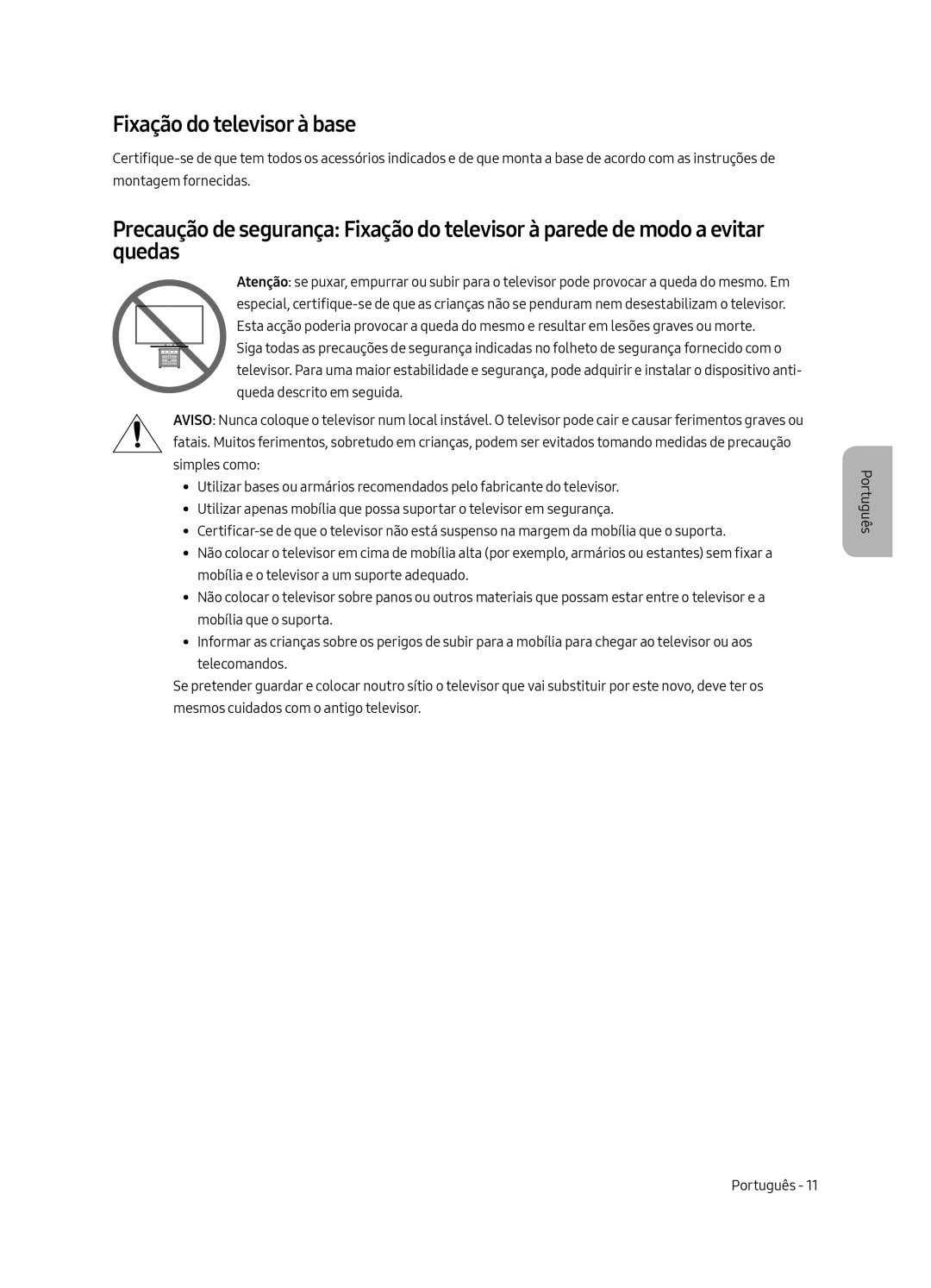 Samsung QE88Q9FAMTXXC, QE65Q9FAMTXXH, QE65Q9FAMTXXC, QE88Q9FAMTXXH manual Fixação do televisor à base 