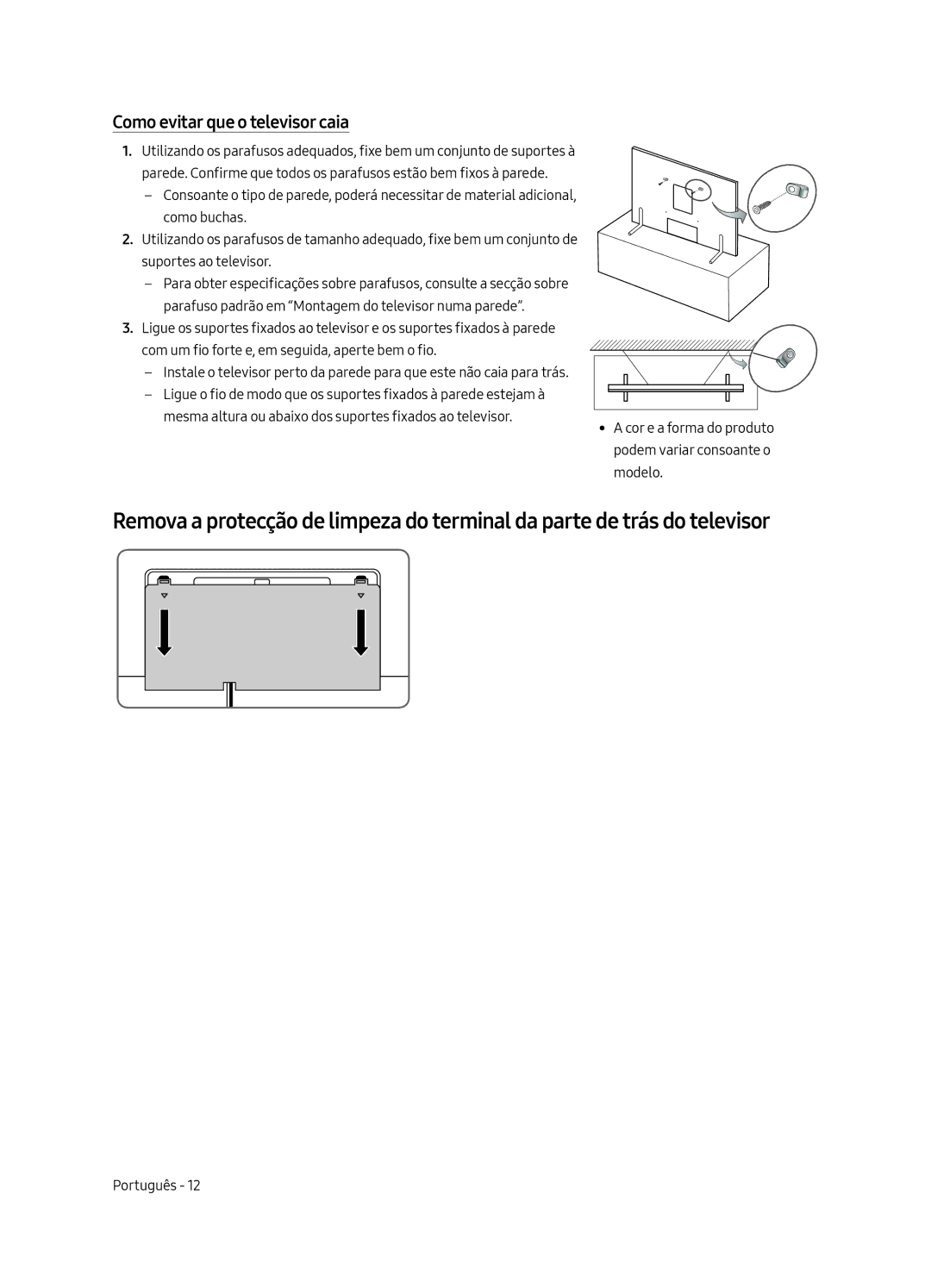 Samsung QE65Q9FAMTXXC, QE65Q9FAMTXXH, QE88Q9FAMTXXC, QE88Q9FAMTXXH manual Como evitar que o televisor caia 