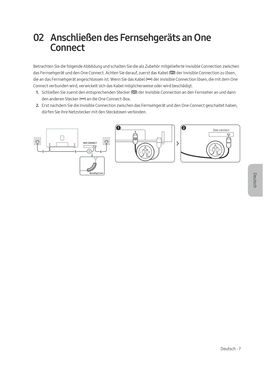 Samsung QE88Q9FAMTXXH, QE65Q9FAMTXXH, QE88Q9FAMTXXC, QE65Q9FAMTXXC Anschließen des Fernsehgeräts an One Connect, Deutsch 