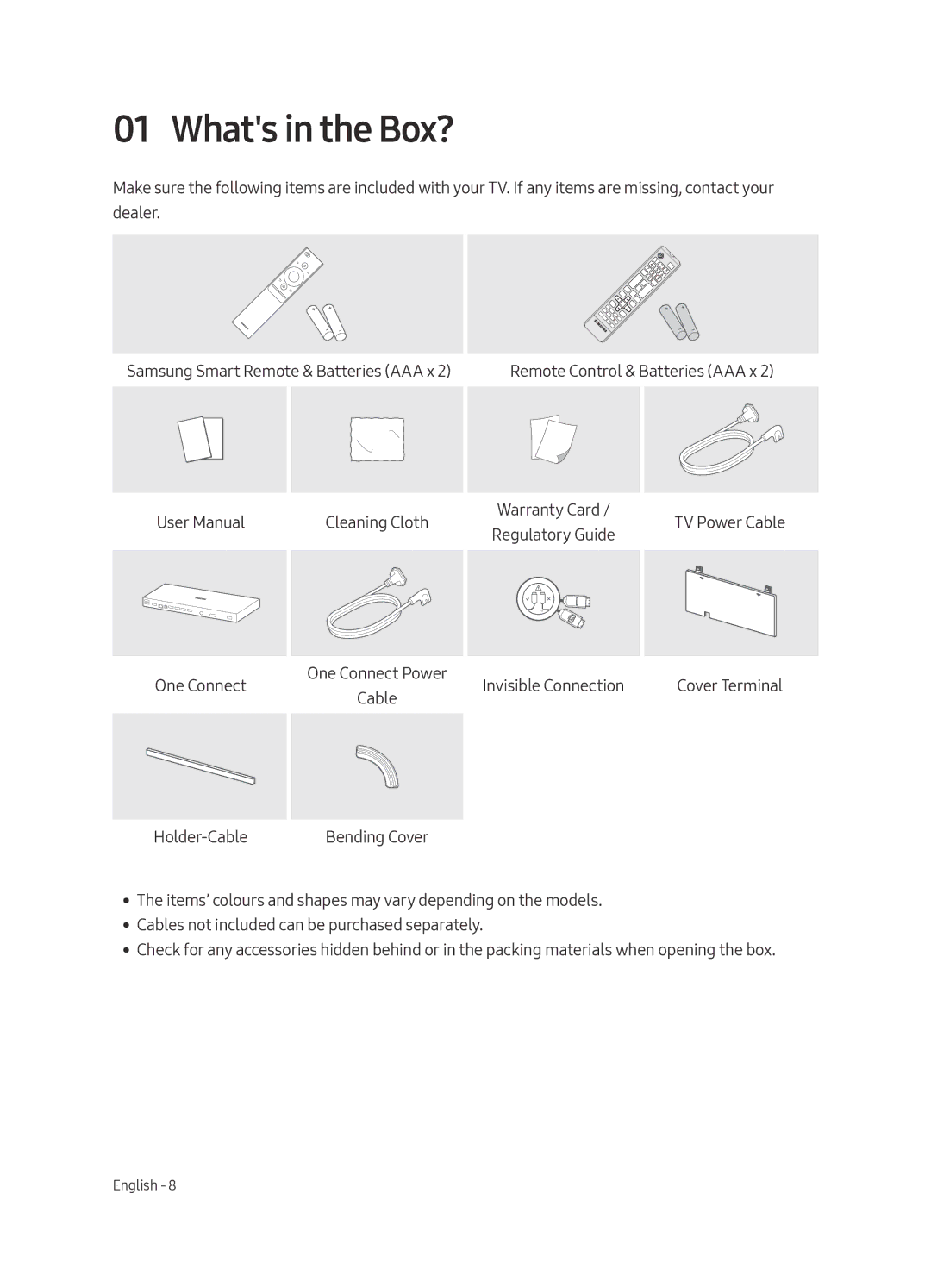 Samsung QE65Q9FAMTXXH, QE88Q9FAMTXXH manual Whats in the Box? 