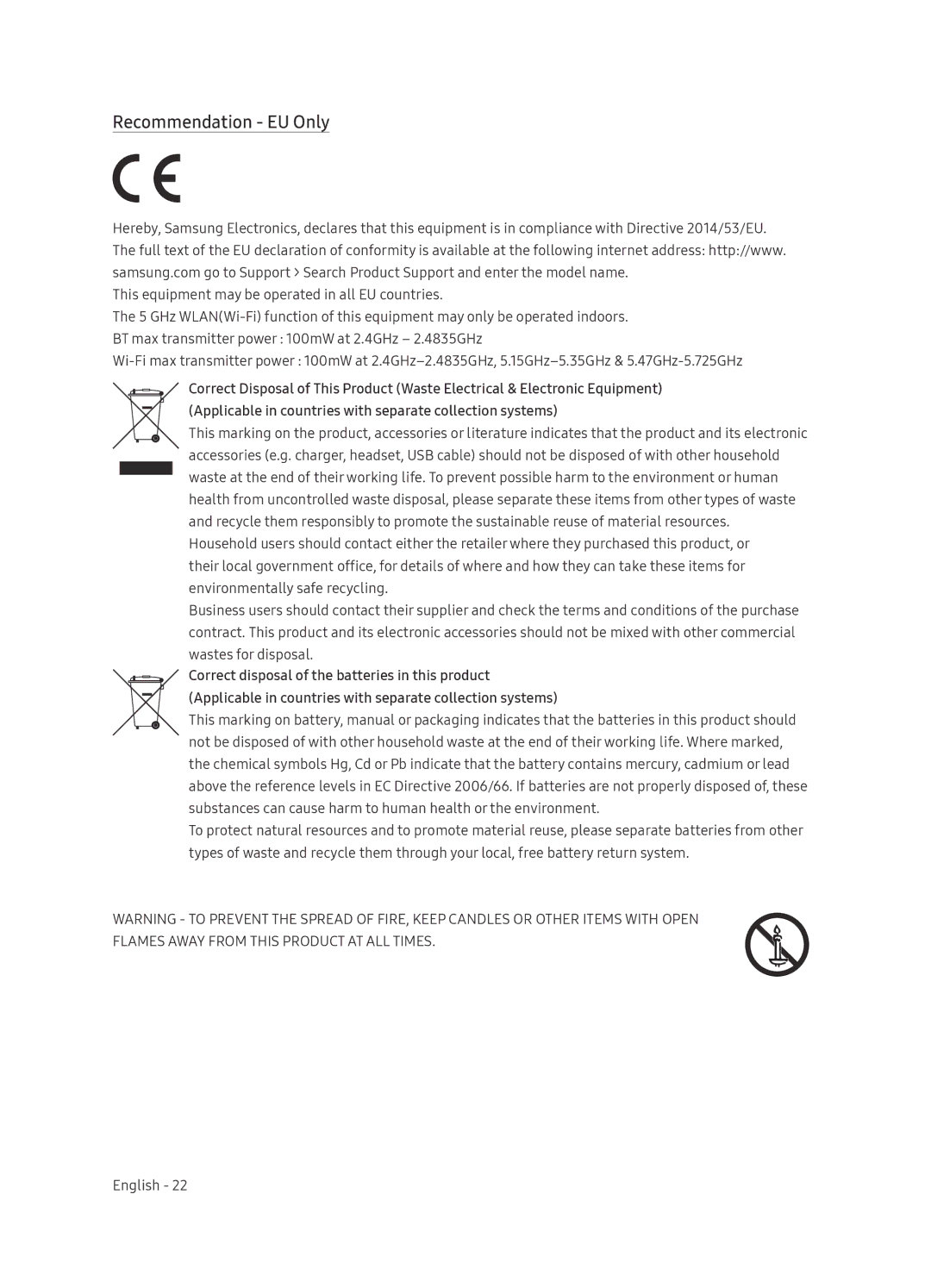 Samsung QE65Q9FNAUXRU manual Recommendation EU Only 