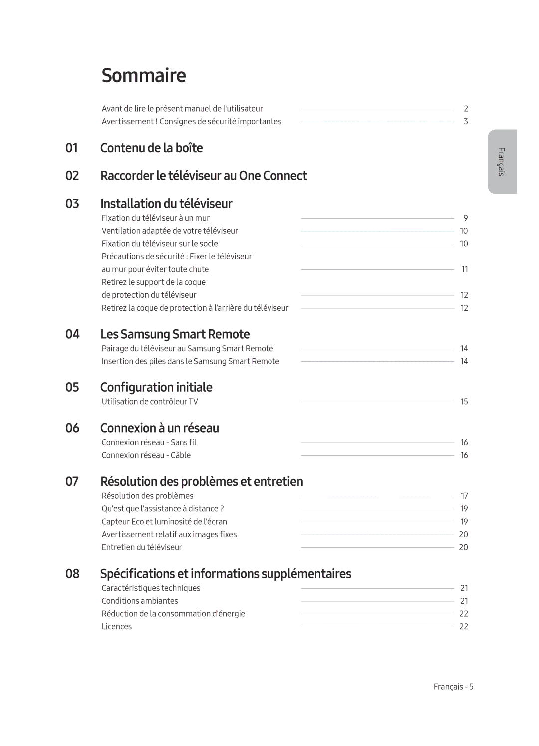 Samsung QE65Q7FAMLXXN, QE75Q7FAMLXXN, QE49Q7FAMLXXN, QE55Q7FAMLXXN manual Sommaire 