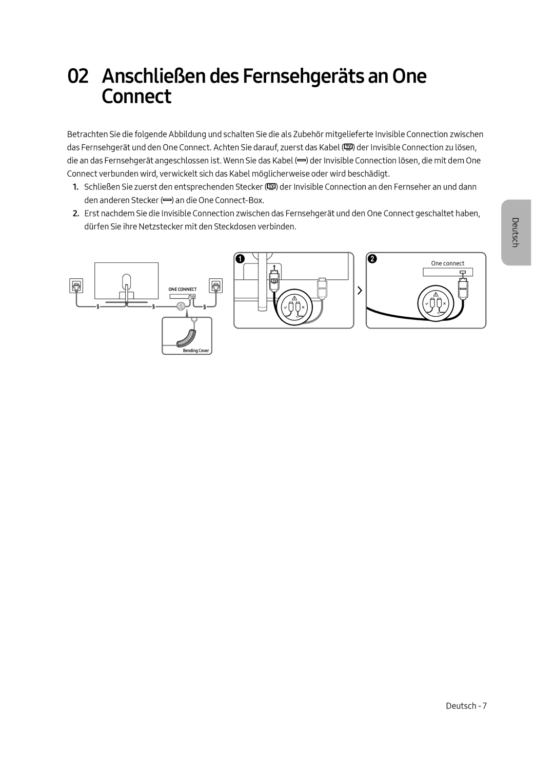 Samsung QE65Q7FAMLXXN, QE75Q7FAMLXXN, QE49Q7FAMLXXN, QE55Q7FAMLXXN manual Anschließen des Fernsehgeräts an One Connect 