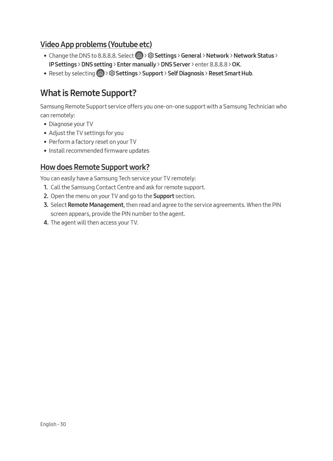Samsung QE65Q7FAMTXXH manual What is Remote Support?, Video App problems Youtube etc, How does Remote Support work? 