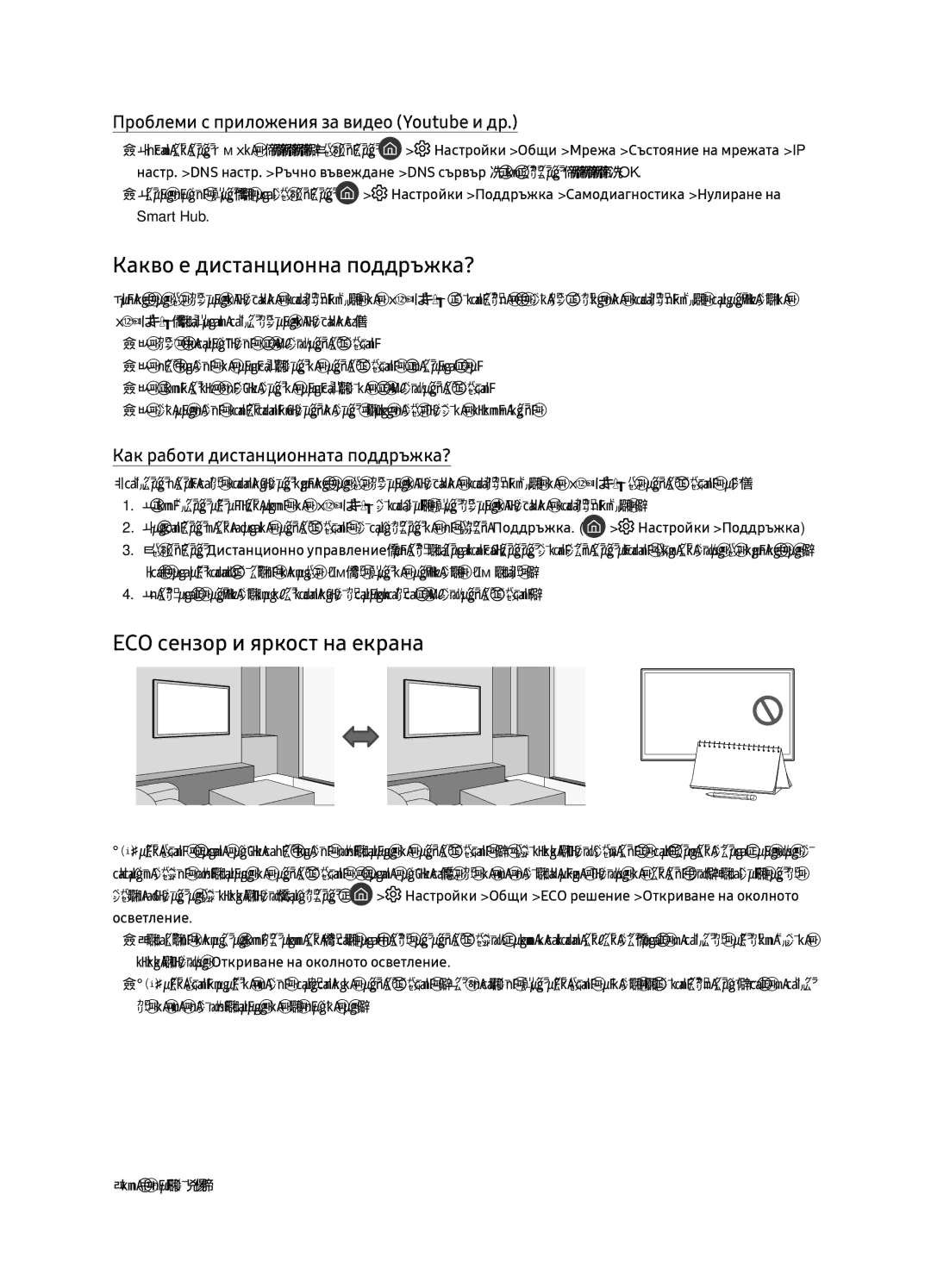 Samsung QE55Q7FNATXXH Какво е дистанционна поддръжка?, ECO сензор и яркост на екрана, Как работи дистанционната поддръжка? 