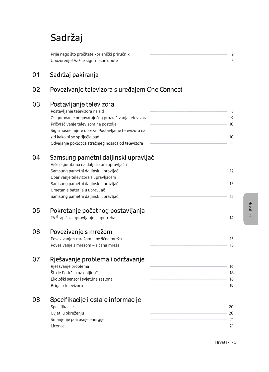 Samsung QE55Q7FNATXXH, QE75Q7FNATXXH, QE65Q7FNATXXH manual Sadržaj 