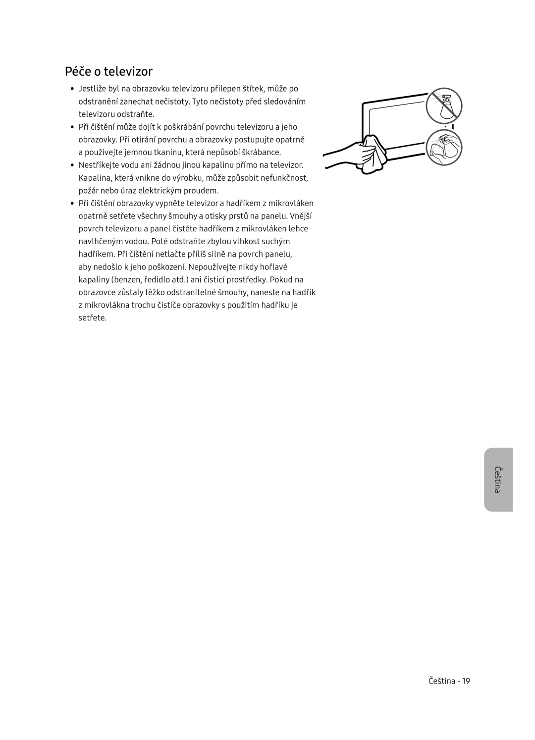 Samsung QE55Q7FNATXXH, QE75Q7FNATXXH, QE65Q7FNATXXH manual Péče o televizor 