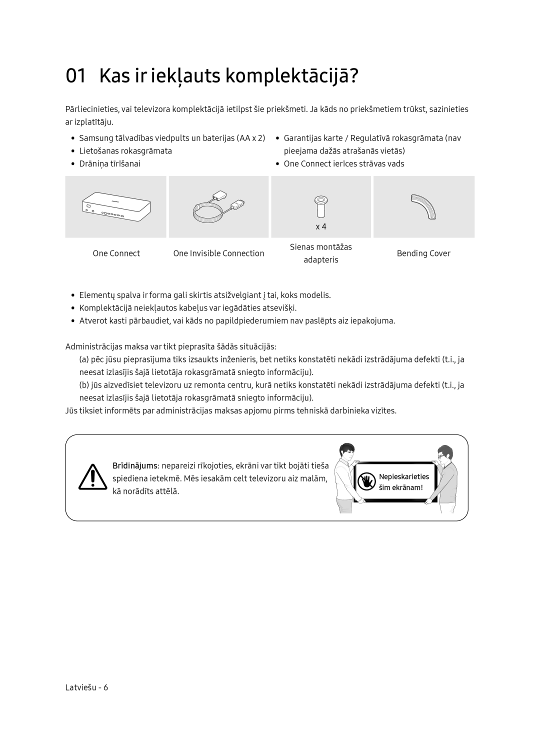 Samsung QE55Q7FNATXXH, QE75Q7FNATXXH, QE65Q7FNATXXH manual Kas ir iekļauts komplektācijā?, Šim ekrānam 