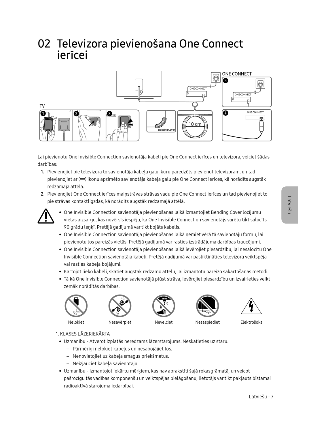 Samsung QE65Q7FNATXXH, QE75Q7FNATXXH, QE55Q7FNATXXH manual Televizora pievienošana One Connect ierīcei, Klases Lāzeriekārta 