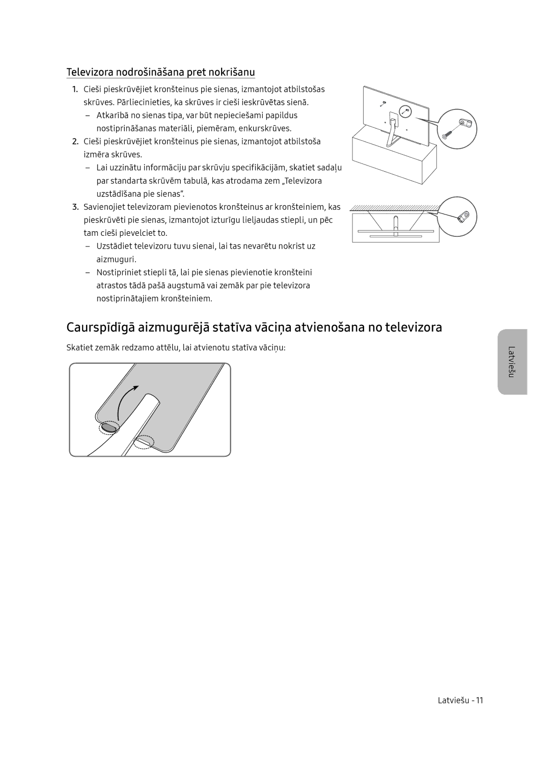 Samsung QE75Q7FNATXXH, QE55Q7FNATXXH, QE65Q7FNATXXH manual Televizora nodrošināšana pret nokrišanu 