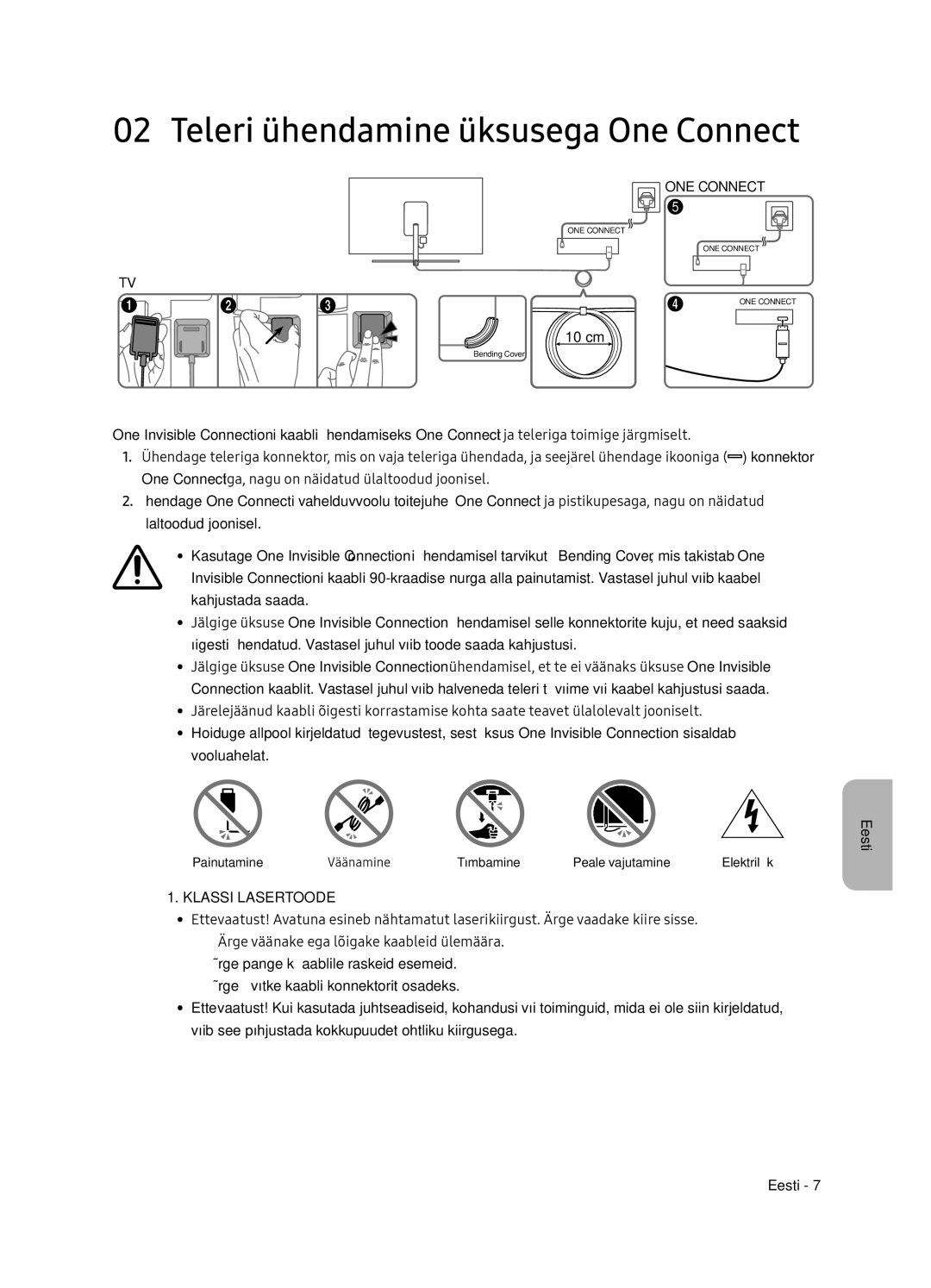 Samsung QE55Q7FNATXXH, QE75Q7FNATXXH, QE65Q7FNATXXH manual Teleri ühendamine üksusega One Connect, Klassi Lasertoode 