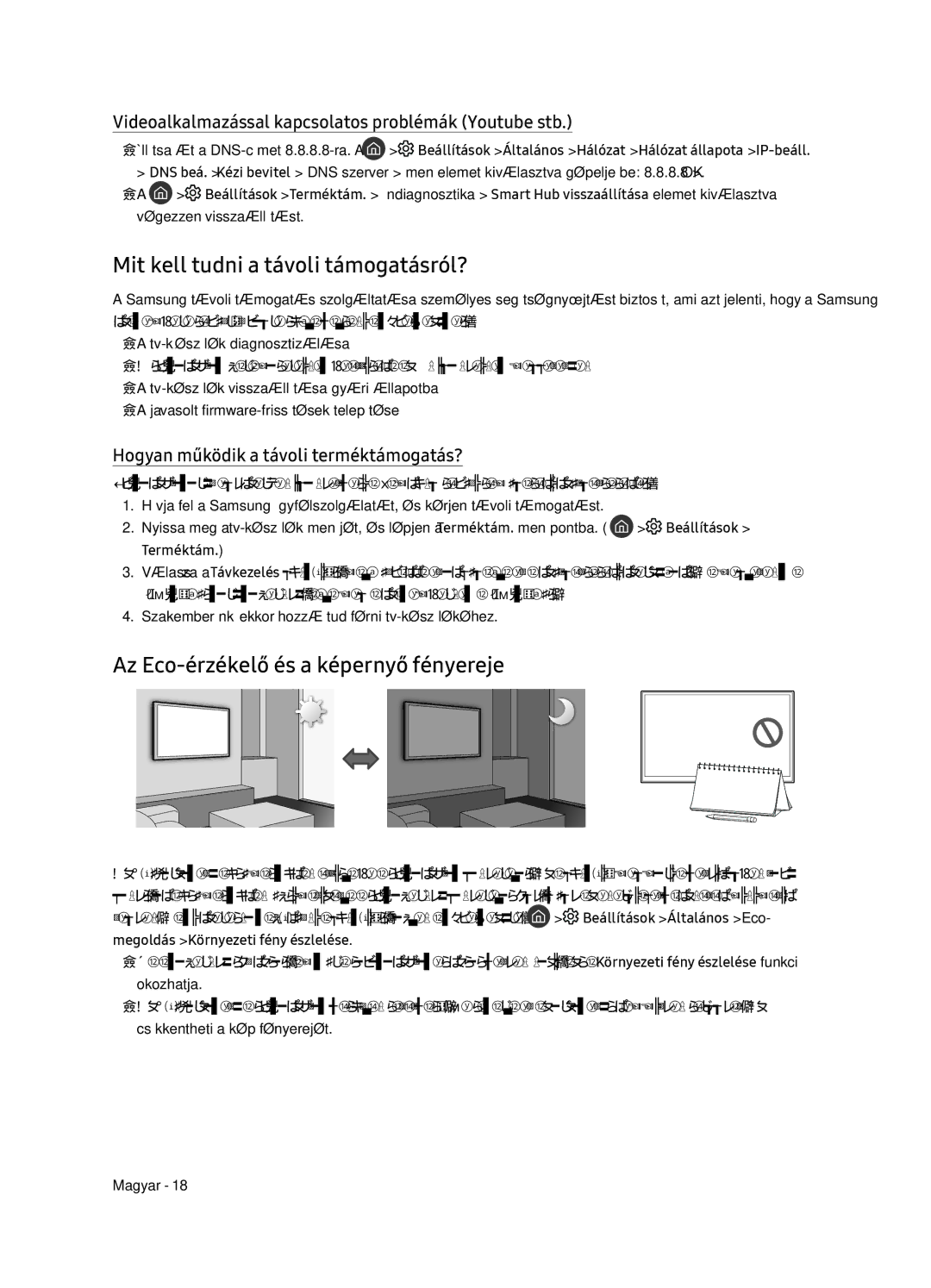 Samsung QE55Q7FNATXXH manual Mit kell tudni a távoli támogatásról?, Az Eco-érzékelő és a képernyő fényereje, Terméktám 