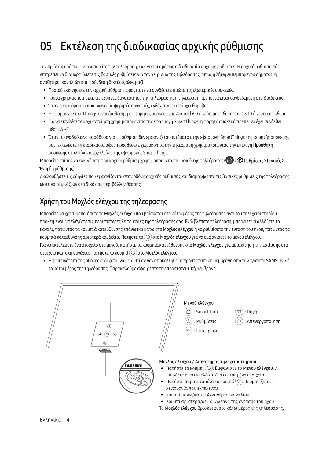 Samsung QE65Q7FNATXXH, QE75Q7FNATXXH, QE55Q7FNATXXH manual Χρήση του Μοχλός ελέγχου της τηλεόρασης, Μενού ελέγχου Smart Hub 