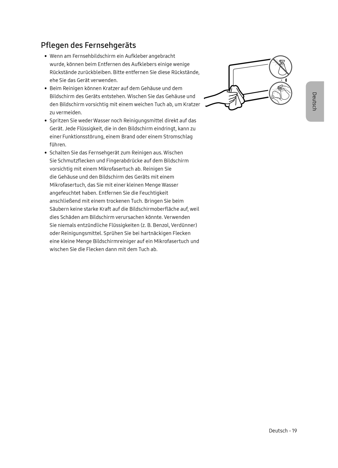 Samsung QE65Q7FNATXXH, QE75Q7FNATXXH, QE55Q7FNATXXH manual Pflegen des Fernsehgeräts 