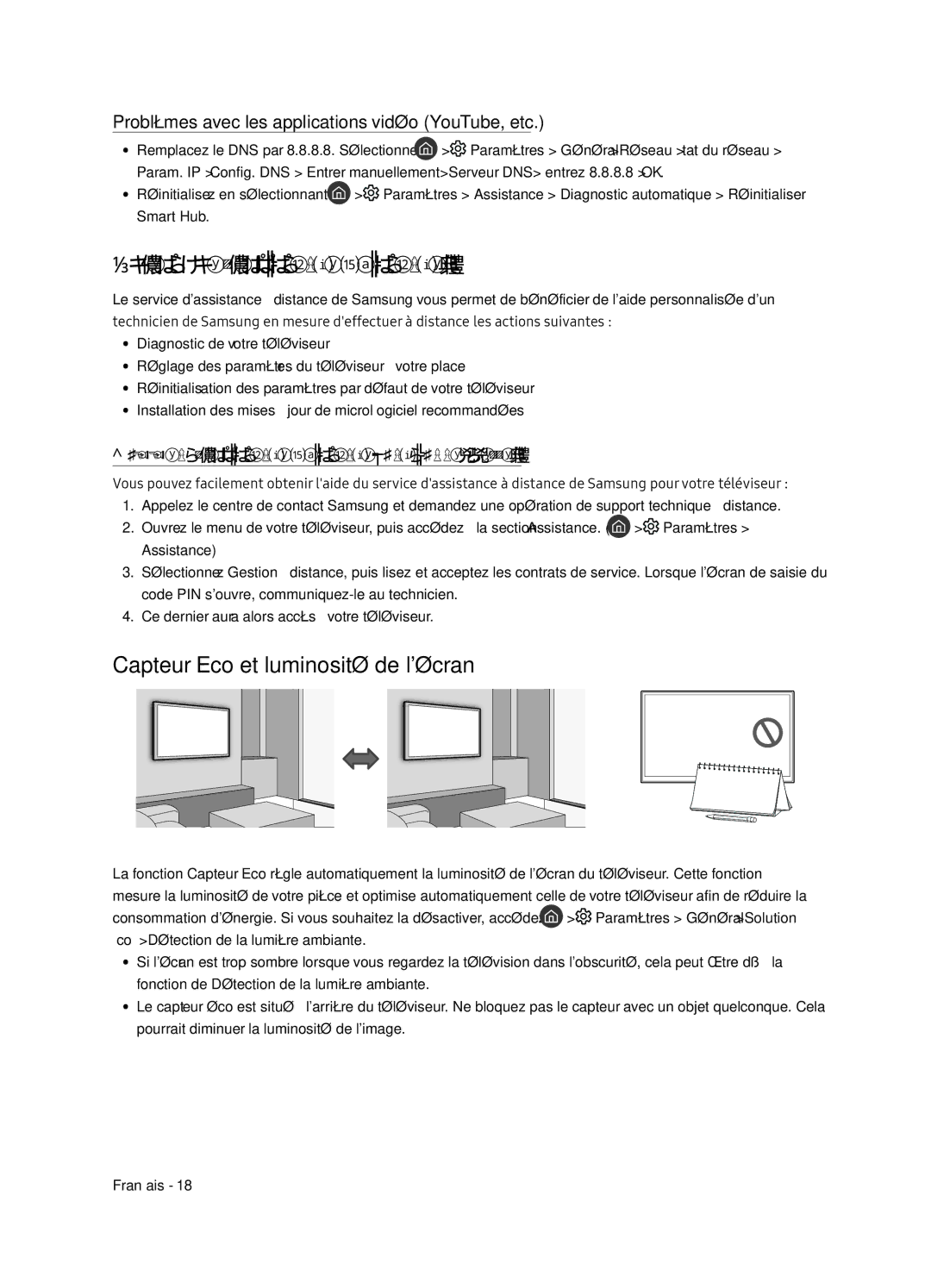 Samsung QE65Q7FNATXXH, QE75Q7FNATXXH, QE55Q7FNATXXH Quest que lassistance à distance ?, Capteur Eco et luminosité de lécran 