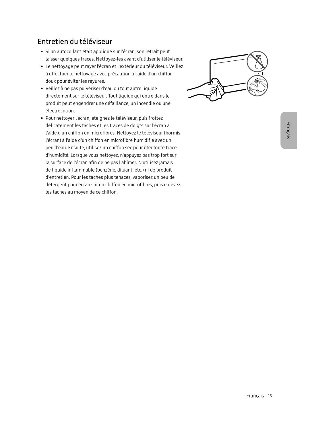 Samsung QE75Q7FNATXXH, QE55Q7FNATXXH, QE65Q7FNATXXH manual Entretien du téléviseur 