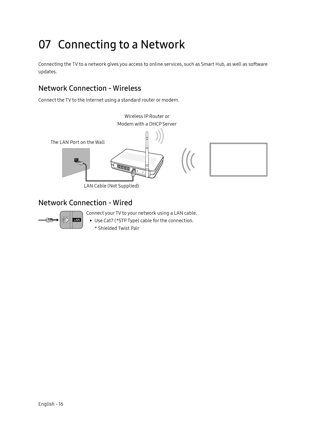 Samsung QE75Q9FNATXXH, QE75Q9FNATXXC manual Connecting to a Network, Network Connection Wireless, Network Connection Wired 