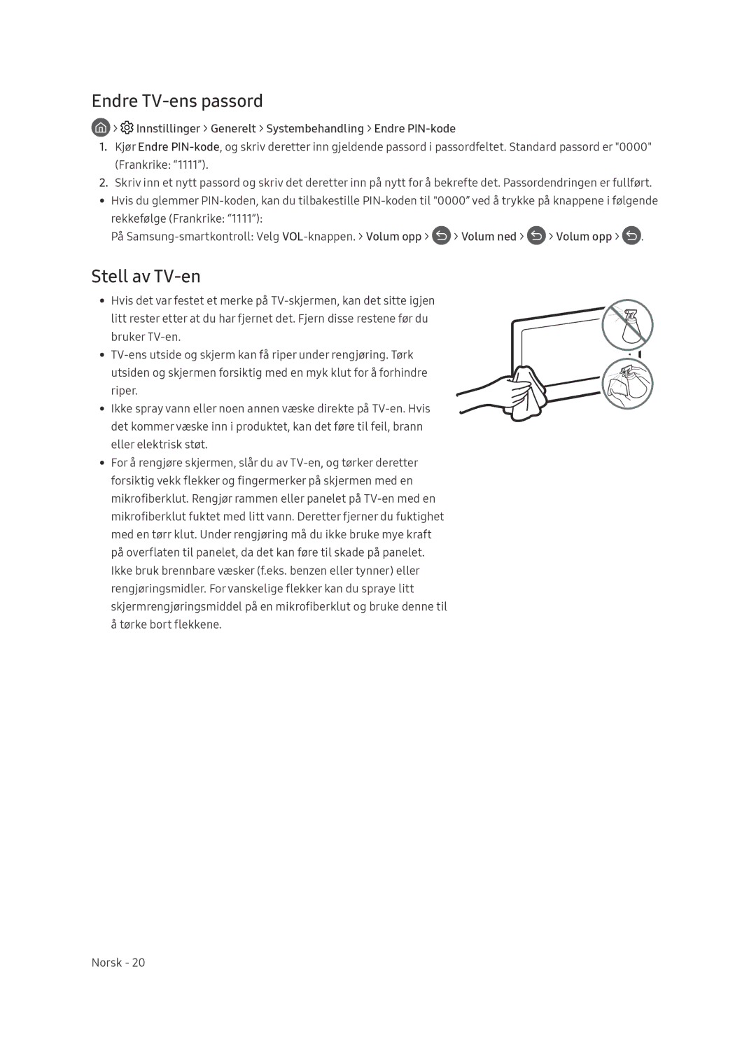 Samsung QE75Q9FNATXXC manual Endre TV-ens passord, Stell av TV-en, Innstillinger Generelt Systembehandling Endre PIN-kode 