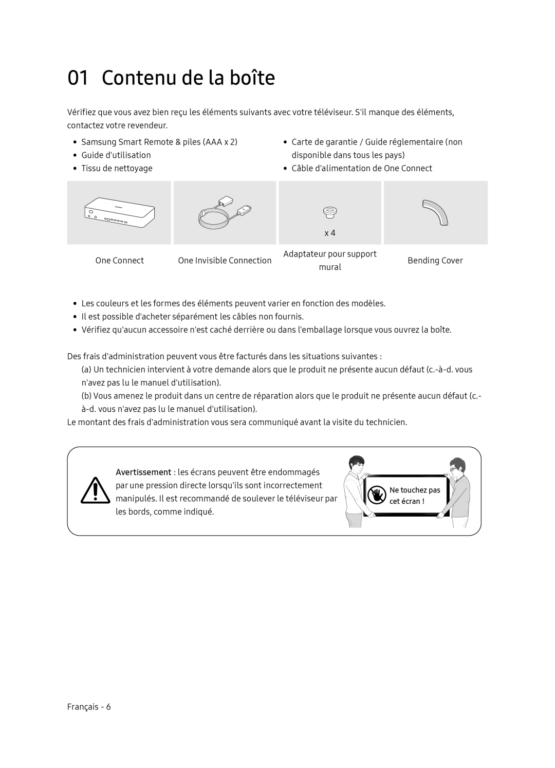 Samsung QE75Q9FNATXXH, QE75Q9FNATXXC, QE55Q9FNATXXC, QE65Q9FNATXXC, QE55Q9FNATXXH, QE65Q9FNATXXH manual Contenu de la boîte 