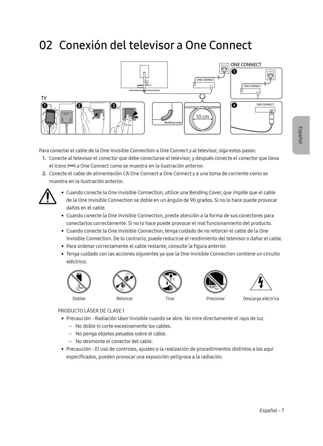 Samsung QE55Q9FNATXXH, QE75Q9FNATXXC, QE55Q9FNATXXC manual Conexión del televisor a One Connect, Producto Láser DE Clase 