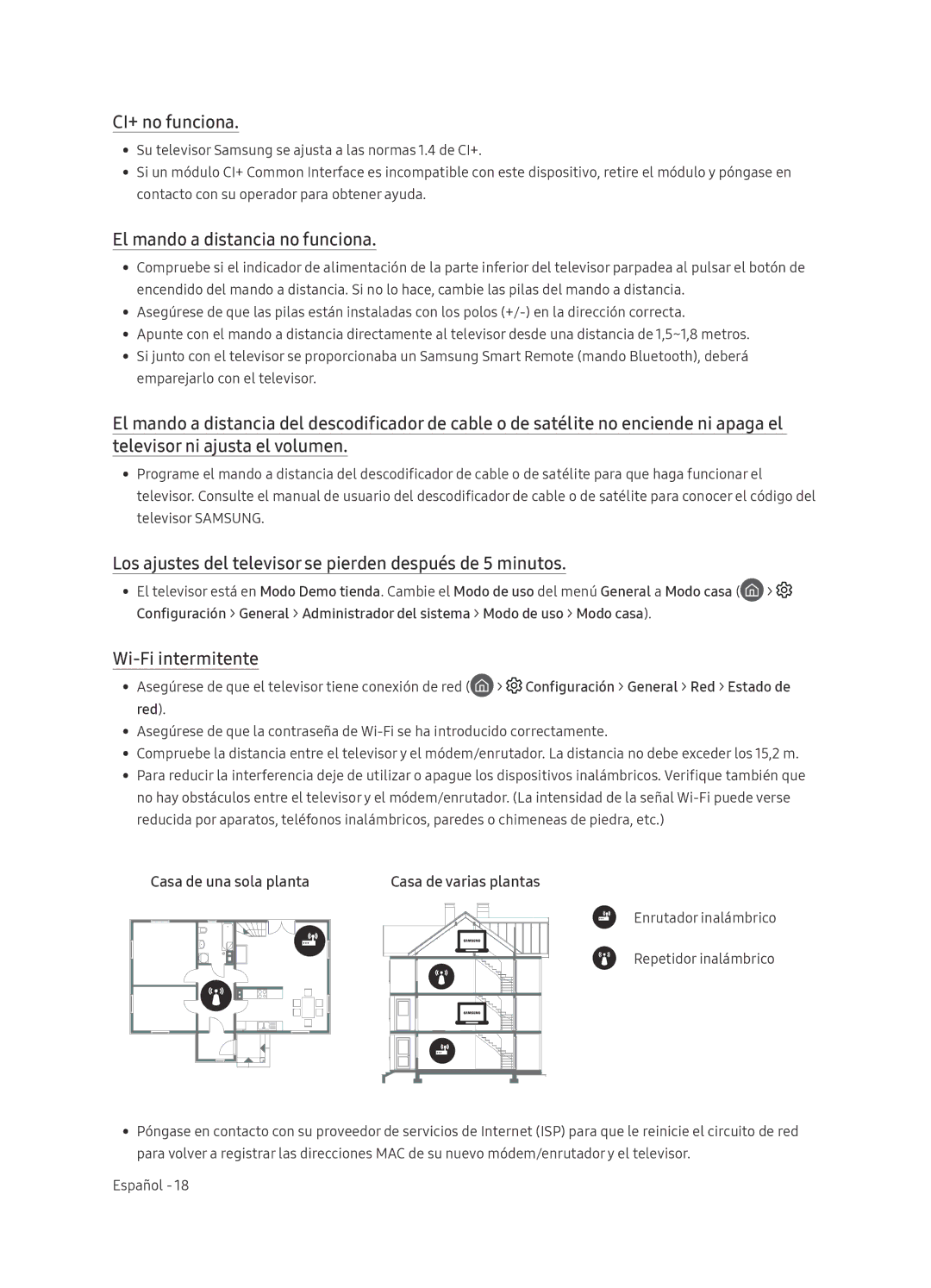 Samsung QE65Q9FNATXXC, QE75Q9FNATXXC, QE55Q9FNATXXC CI+ no funciona, El mando a distancia no funciona, Wi-Fi intermitente 