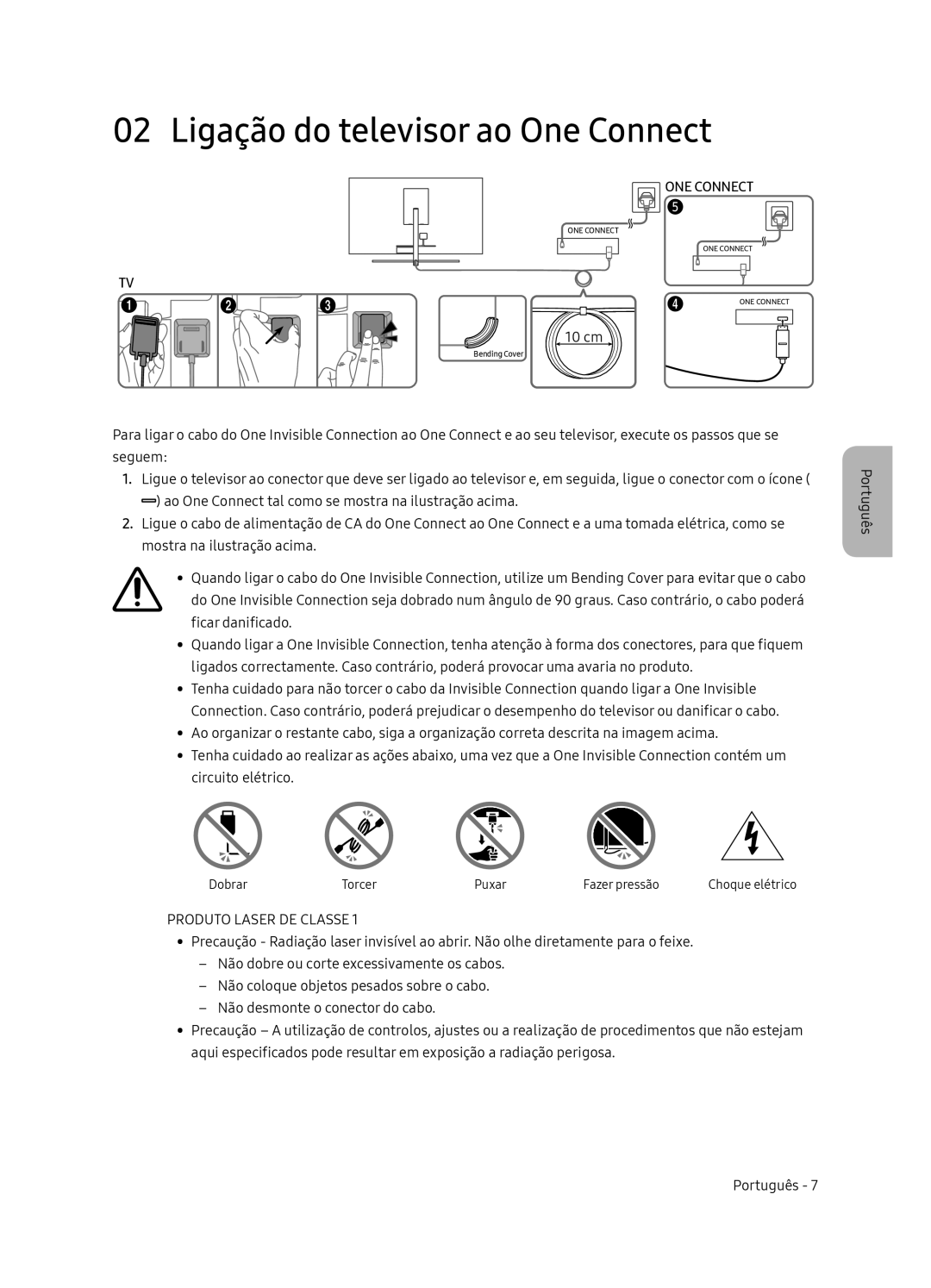 Samsung QE55Q9FNATXXC, QE75Q9FNATXXC, QE65Q9FNATXXC manual Ligação do televisor ao One Connect, Produto Laser DE Classe 