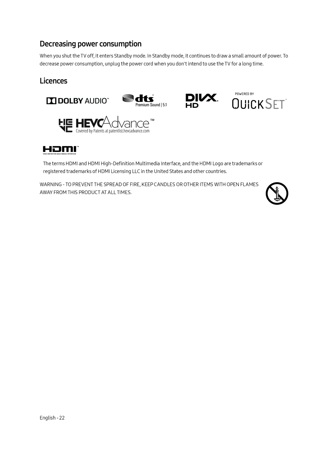 Samsung QE88Q9FAMTXSQ, QE65Q9FAMTXSQ manual Decreasing power consumption, Licences 