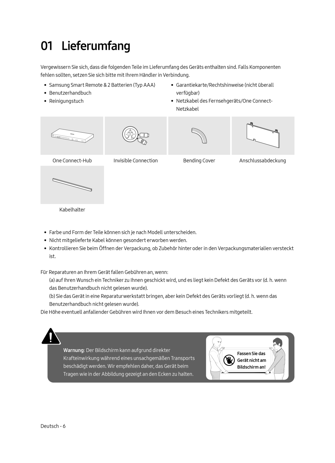 Samsung QE65Q9FAMTXZG, QE88Q9FGMTXZG, QE65Q9FGMTXZG, QE65Q9FAMTXXH, QE88Q9FAMTXXH manual Lieferumfang 