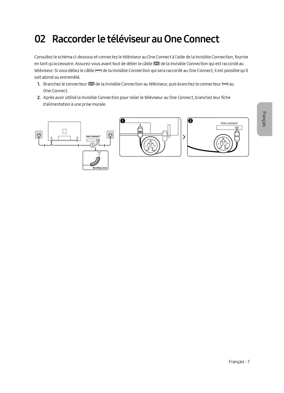 Samsung QE65Q9FGMTXZG, QE88Q9FGMTXZG, QE65Q9FAMTXXH, QE65Q9FAMTXZG, QE88Q9FAMTXXH manual Raccorder le téléviseur au One Connect 