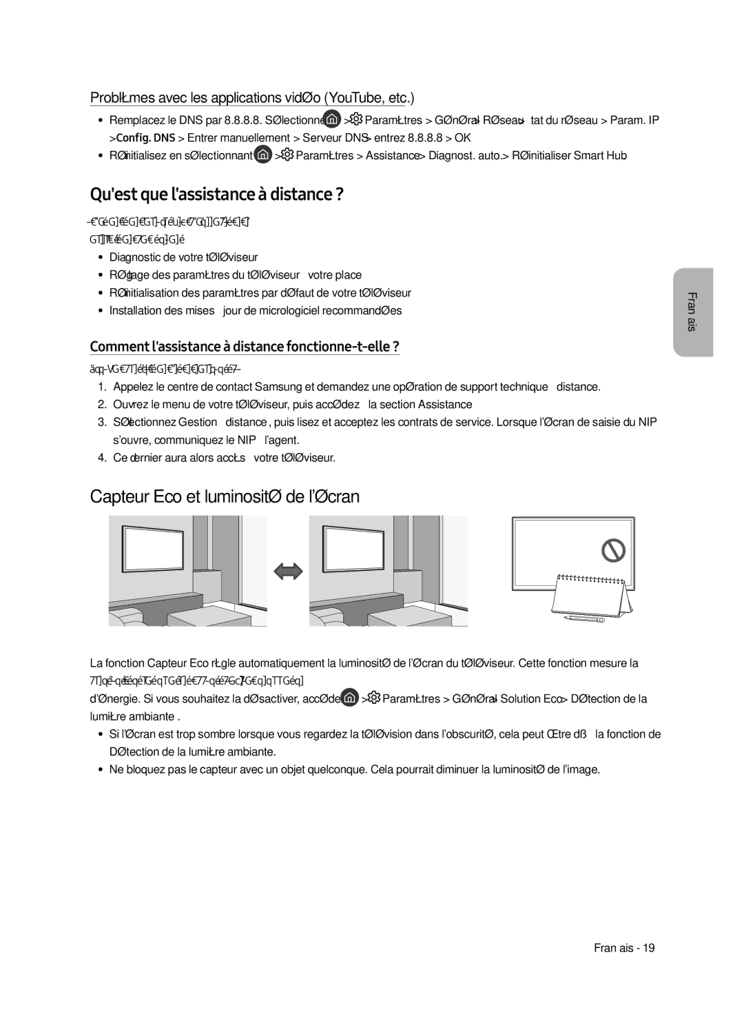 Samsung QE65Q9FAMTXZG, QE88Q9FGMTXZG, QE65Q9FGMTXZG Quest que lassistance à distance ?, Capteur Eco et luminosité de lécran 