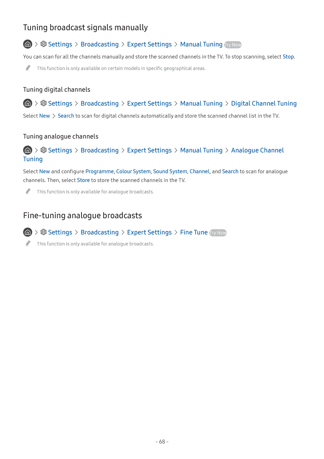 Samsung UE49MU9009TXZG, QE88Q9FGMTXZG, UE65MU9009TXZG Tuning broadcast signals manually, Fine-tuning analogue broadcasts 