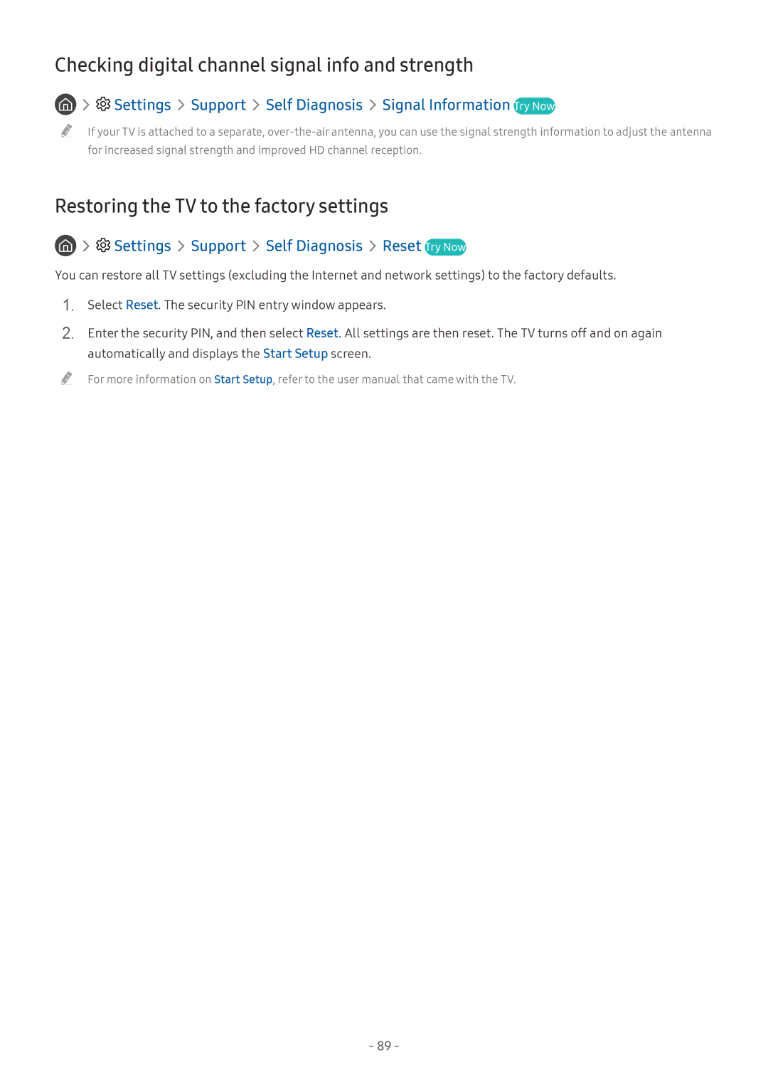 Samsung UE43MU6170UXZG manual Checking digital channel signal info and strength, Restoring the TV to the factory settings 