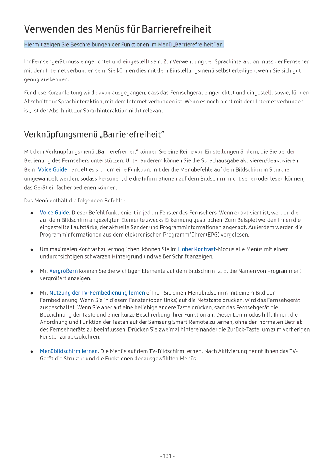 Samsung UE55MU6502UXXH, QE88Q9FGMTXZG manual Verwenden des Menüs für Barrierefreiheit, Verknüpfungsmenü „Barrierefreiheit 