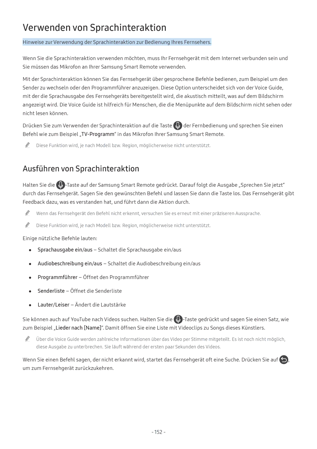 Samsung UE55MU7042TXXH, QE88Q9FGMTXZG, UE65MU9009TXZG manual Verwenden von Sprachinteraktion, Ausführen von Sprachinteraktion 