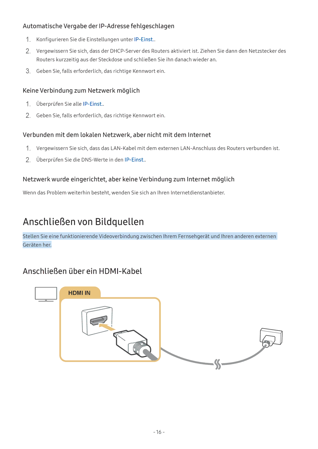 Samsung UE65MU6479UXZG, QE88Q9FGMTXZG, UE65MU9009TXZG manual Anschließen von Bildquellen, Anschließen über ein HDMI-Kabel 