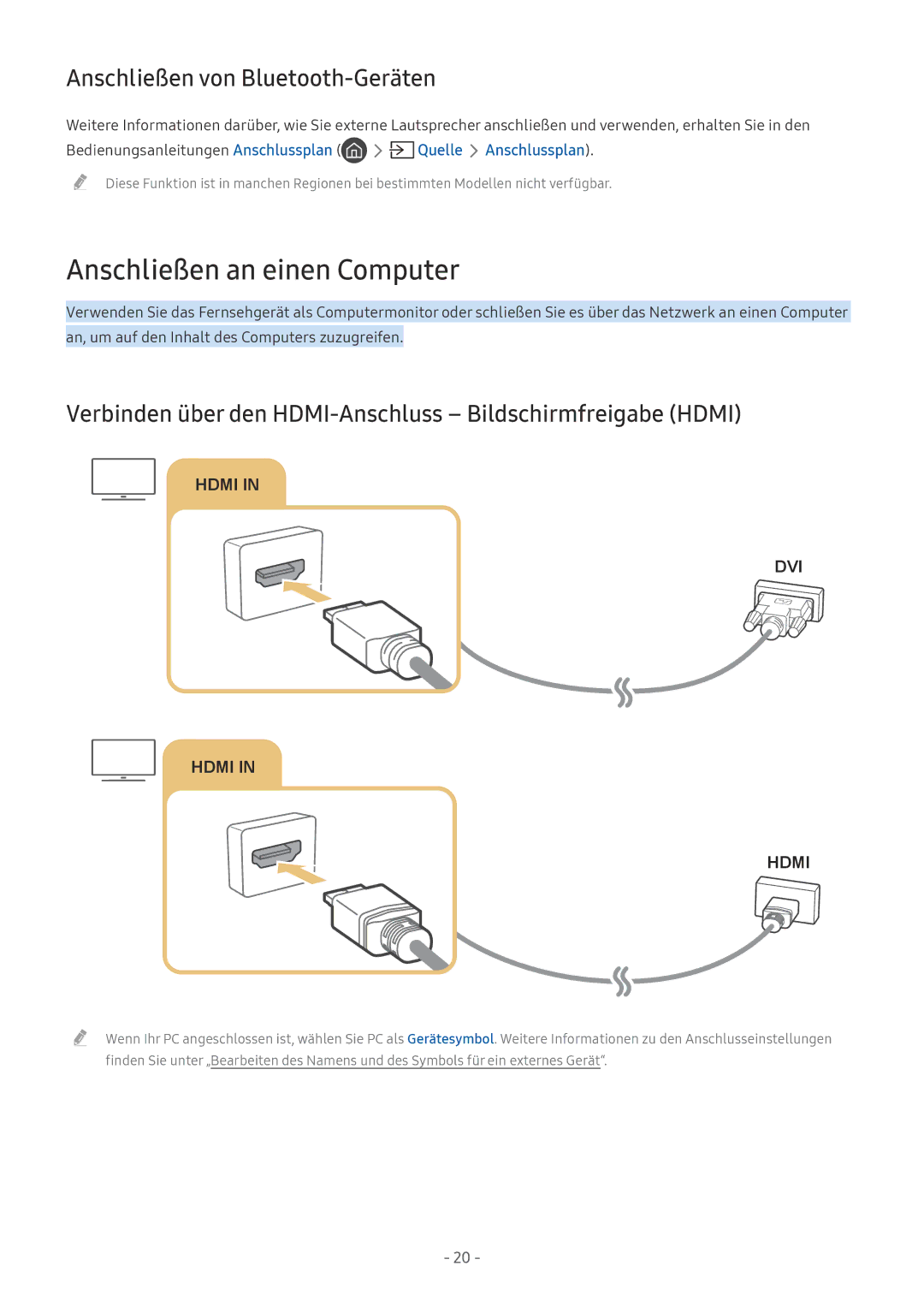 Samsung UE65MU6509UXZG, QE88Q9FGMTXZG, UE65MU9009TXZG manual Anschließen an einen Computer, Anschließen von Bluetooth-Geräten 